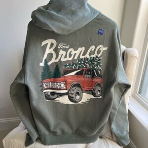 Ford Bronco Forest Green Hoodie with Red SUV Graphic